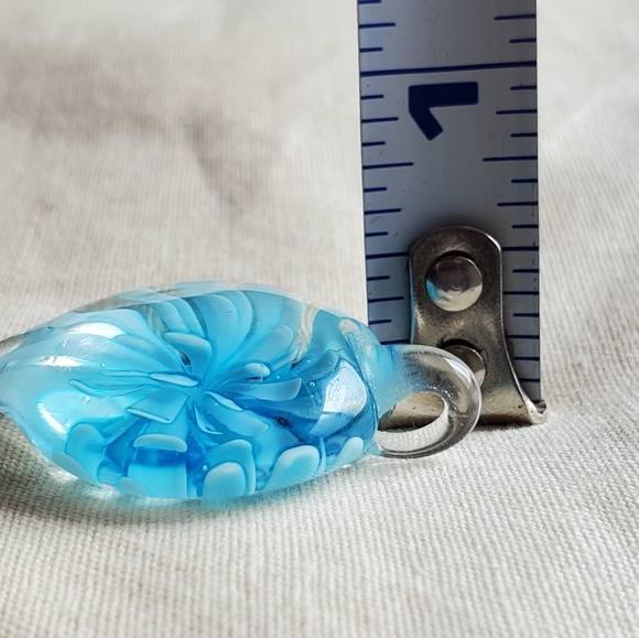 Clear and Blue Art Glass Flower Pendant - Picture 7 of 7
